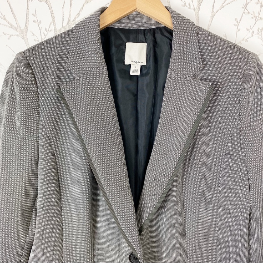 HALOGEN Gray Tweed Career Blazer Pockets 6 Office Business Work Wear - Picture 3 of 9